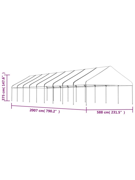 Huvimaja katolla valkoinen 20,07x5,88x3,75 m polyeteeni