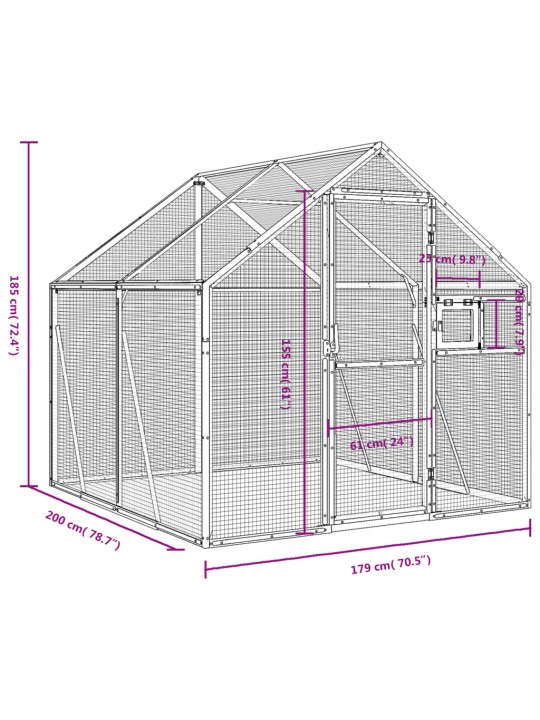 Aviaario hopea 1,79x2x1,85 m alumiini