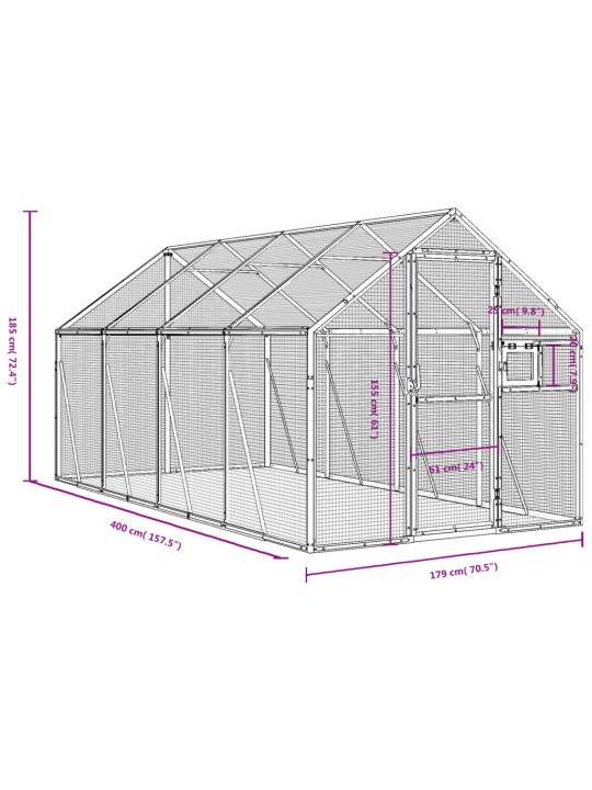 Aviaario hopea 1,79x4x1,85 m alumiini