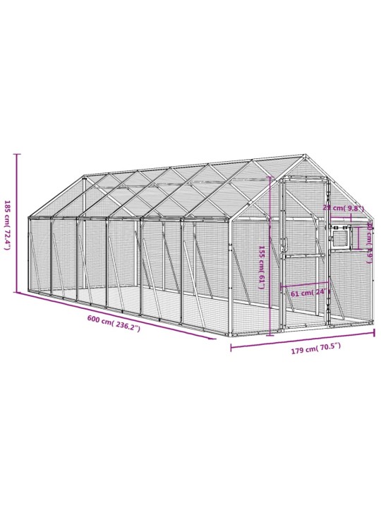 Aviaario hopea 1,79x6x1,85 m alumiini