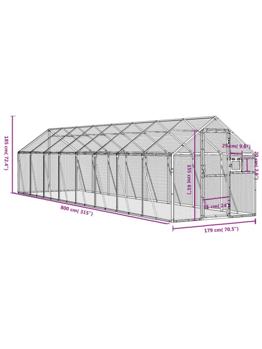 Aviaario hopea 1,79x8x1,85 m alumiini