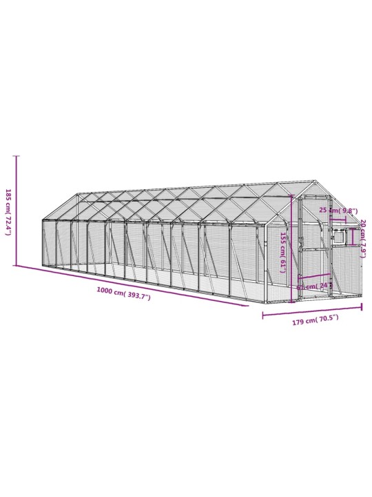 Aviaario hopea 1,79x10x1,85 m alumiini