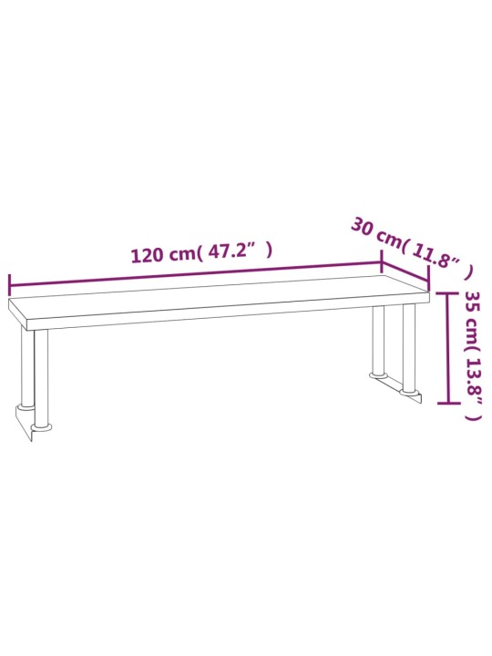 Keittiön työpöytä ylähyllyllä 120x60x115 cm ruostumaton teräs