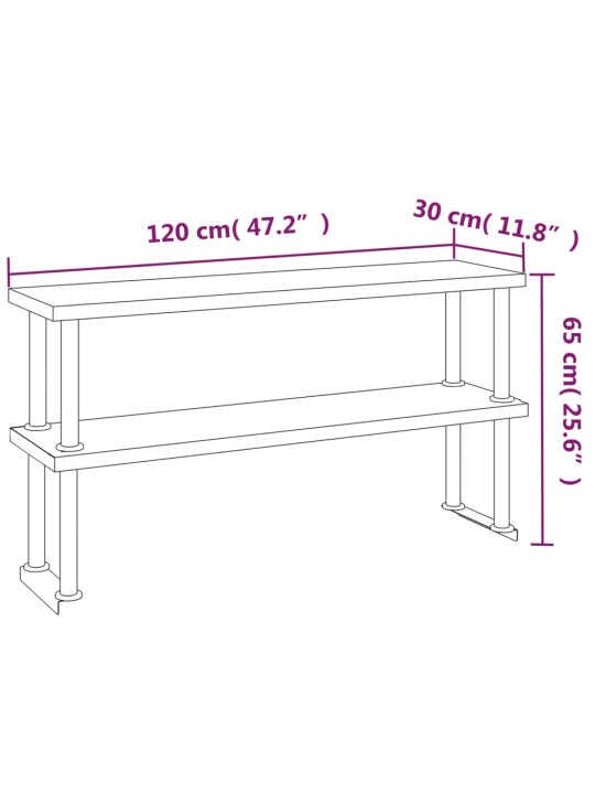 Keittiön työpöytä ylähyllyllä 120x60x145 cm ruostumaton teräs