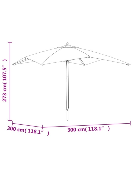 Puutarhan aurinkovarjo puutolppa taupe 300x300x273 cm