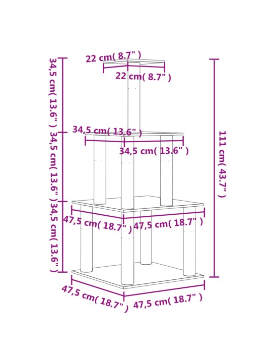 Kissan kiipeilypuu sisal- raapimispylväillä kerma 111 cm