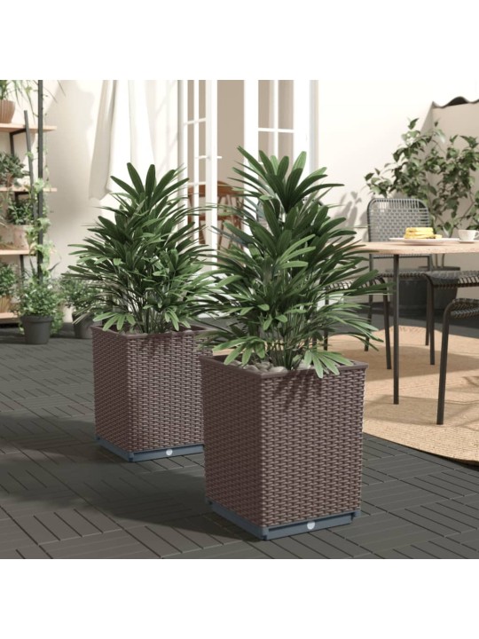 Kukkalaatikot 2 kpl ruskea 30x30x37 cm polypropeeni