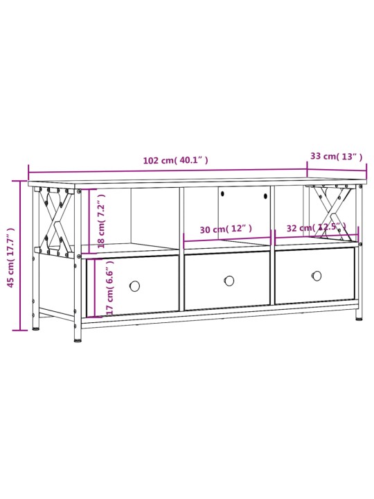 TV-taso musta 102x33x45 cm tekninen puu ja rauta