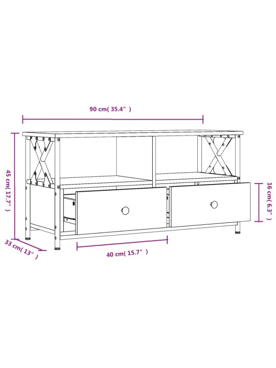 TV-taso harmaa Sonoma 90x33x45 cm tekninen puu ja rauta