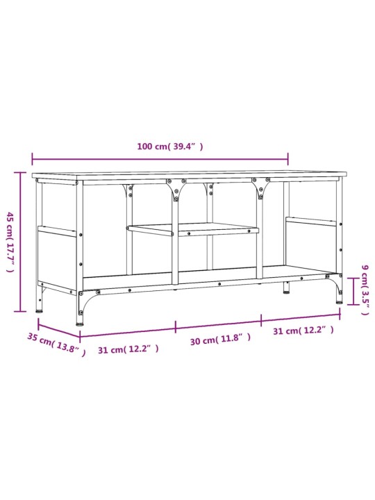 TV-taso ruskea tammi 100x35x45 cm tekninen puu ja rauta