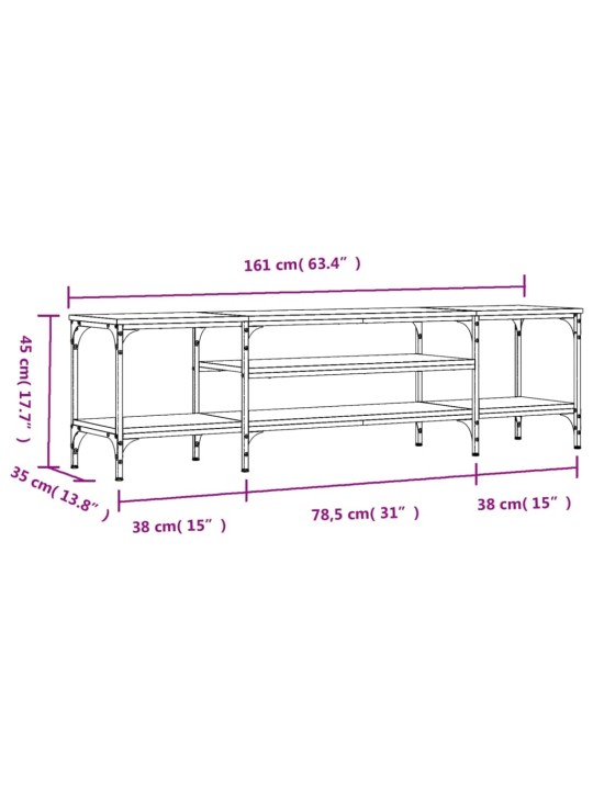 TV-taso ruskea tammi 161x35x45 cm tekninen puu ja rauta