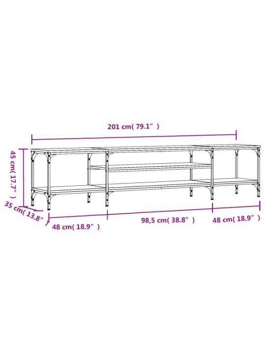 TV-taso Sonoma-tammi 201x35x45 cm tekninen puu ja rauta