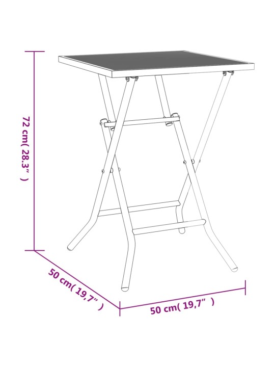 Taitettava puutarhapöytä antrasiitti 50x50x72 cm teräsverkko