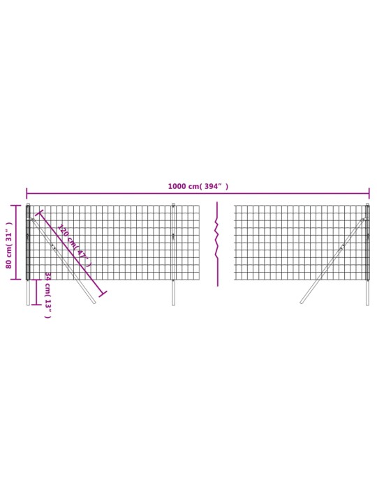 Verkkoaita antrasiitti 0,8x10 m galvanoitu teräs