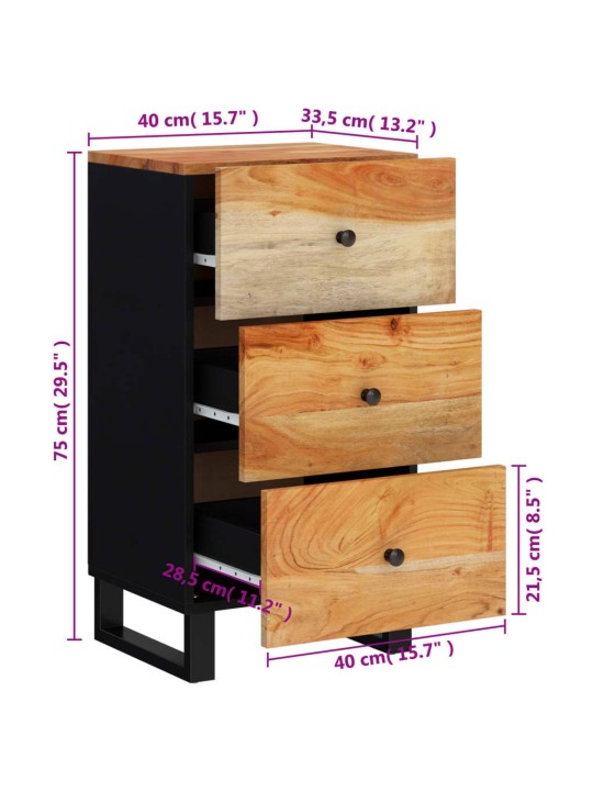 Senkki 3 laatikkoa 40x33,5x75 cm täysi akasiapuu