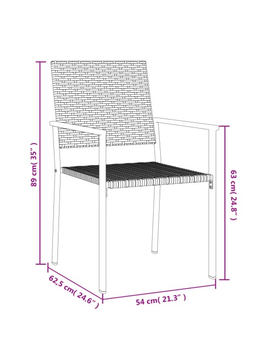 Puutarhatuolit 2 kpl 54x62,5x89 cm musta polyrottinki