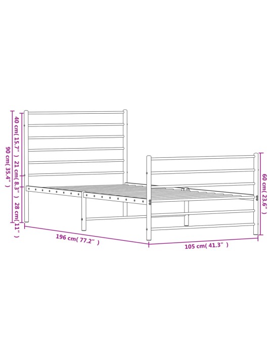 Metallinen sängynrunko päädyillä musta 100x190 cm