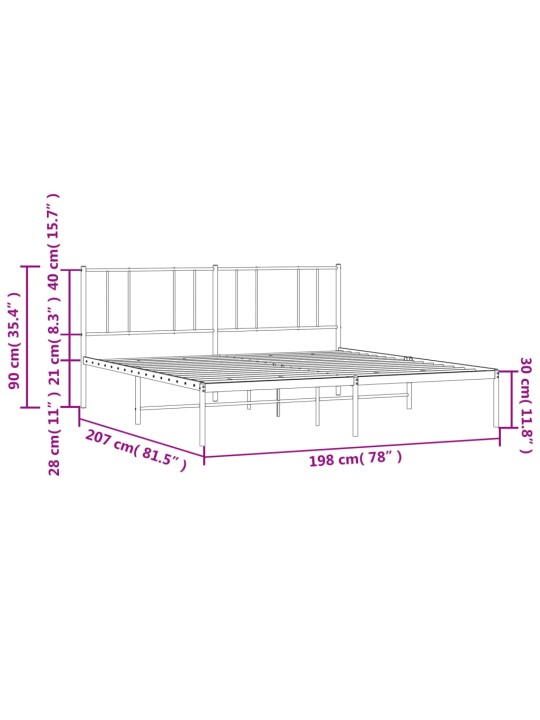 Metallinen sängynrunko päädyllä musta 193x203 cm