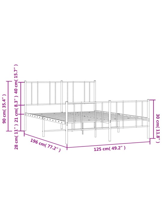 Metallinen sängynrunko päädyillä musta 120x190 cm