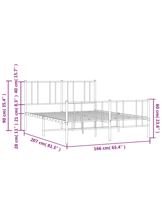 Metallinen sängynrunko päädyillä musta 160x200 cm