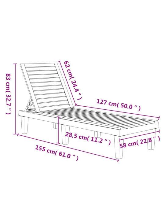 Aurinkotuolit 2 kpl musta 155x58x83 cm polypropeeni