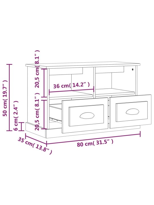 TV-taso ruskea tammi 80x35x50 cm tekninen puu