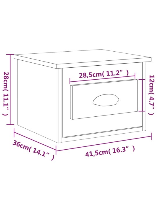 Seinäkiinnitettävä yöpöytä Sonoma-tammi 41,5x36x28 cm