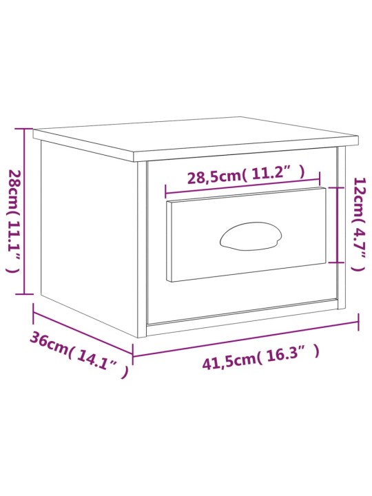 Seinäkiinnitettävät yöpöydät 2 kpl betoninharmaa 41,5x36x28 cm