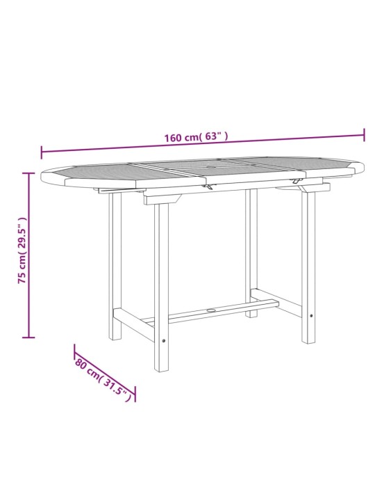 Jatkettava puutarhapöytä 110-160x80x75 cm täysi tiikki