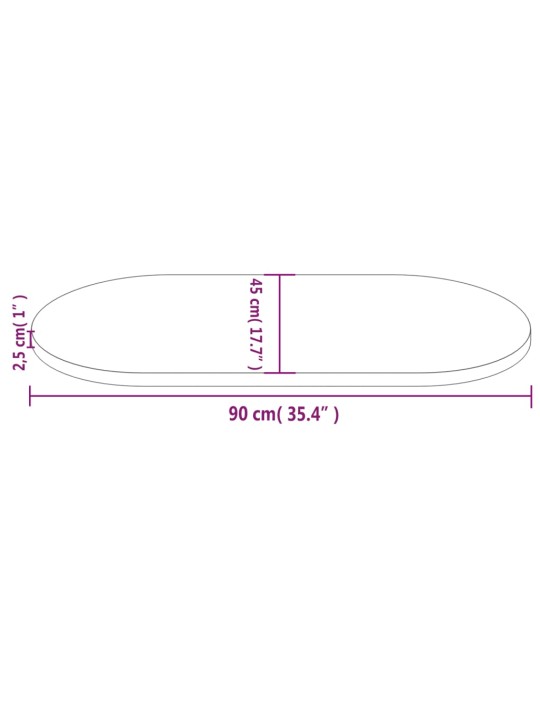 Pöytälevy valkoinen 90x45x2,5 cm täysi mänty ovaali