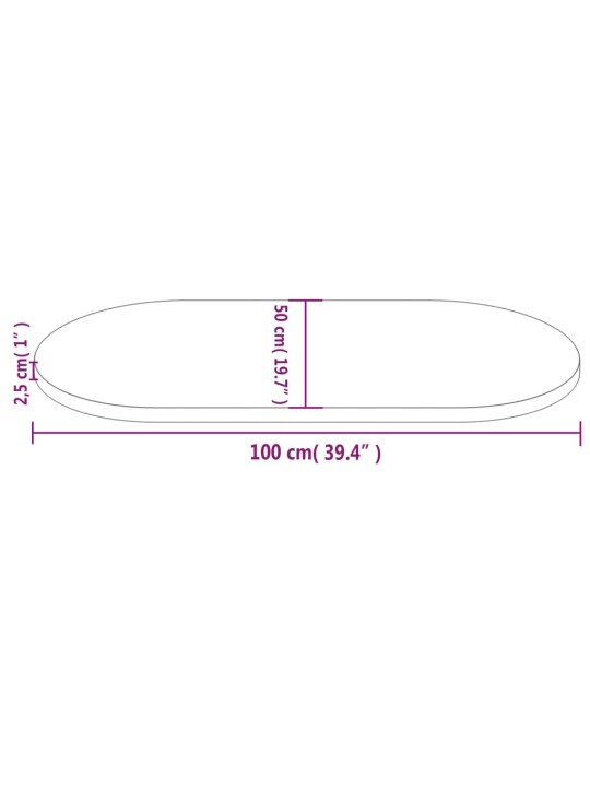 Pöytälevy 100x50x2,5 cm täysi mänty ovaali