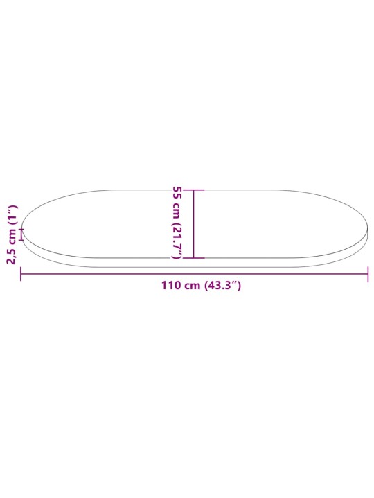 Pöytälevy valkoinen 110x55x2,5 cm täysi mänty ovaali