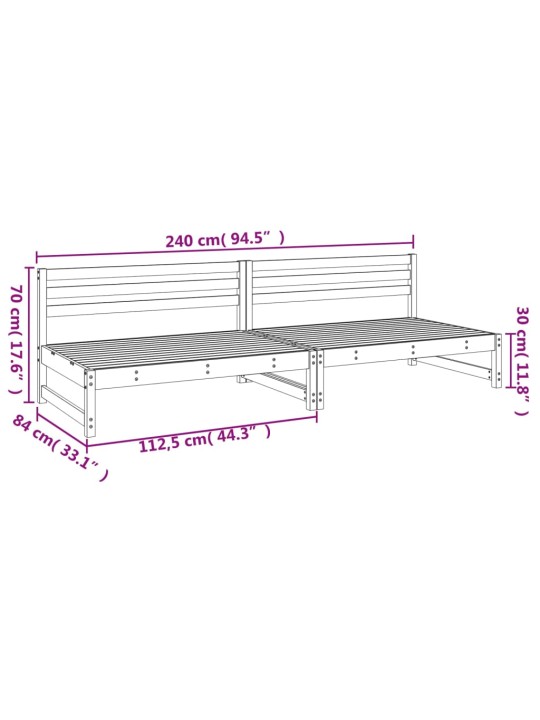 Puutarhan keskisohvat 2 kpl hunajanruskea 120x80 cm täysi mänty