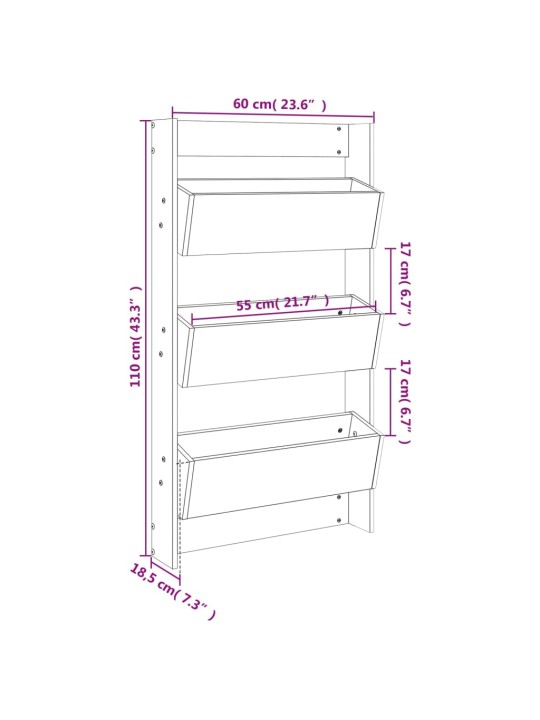 Seinäkukkalaatikko 3 tasoa 60x18,5x110 cm täysi douglaskuusi