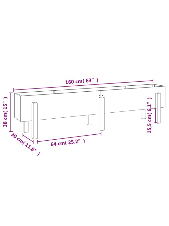 Korotettu kukkalaatikko valkoinen 160x30x38 cm täysi mänty