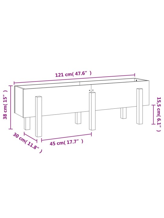 Korotettu kukkalaatikko valkoinen 121x30x38 cm täysi mänty