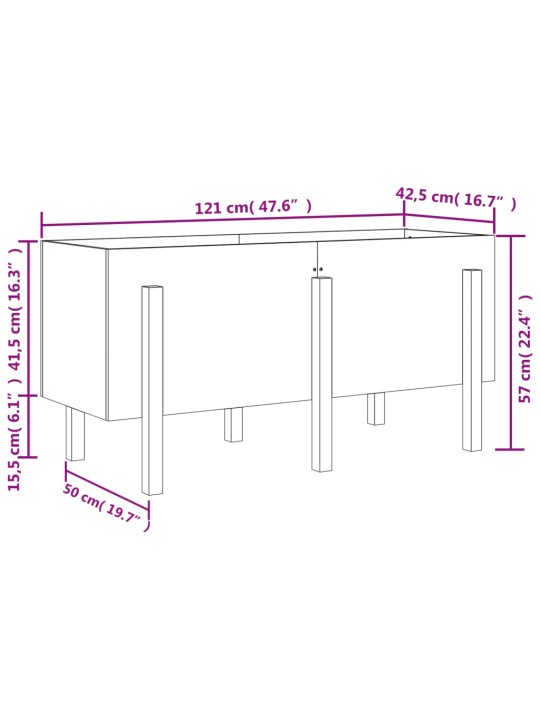 Korotettu kukkalaatikko valkoinen 121x50x57 cm täysi mänty