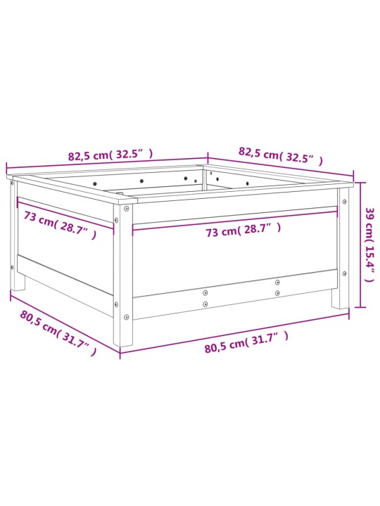 Kukkalaatikko valkoinen 82,5x82,5x39 cm täysi mänty