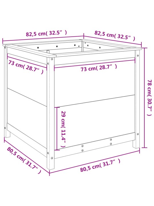 Kukkalaatikko valkoinen 82,5x82,5x78 cm täysi mänty