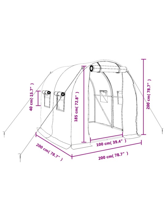 Kasvihuone teräsrungolla vihreä 4 m² 2x2x2 m