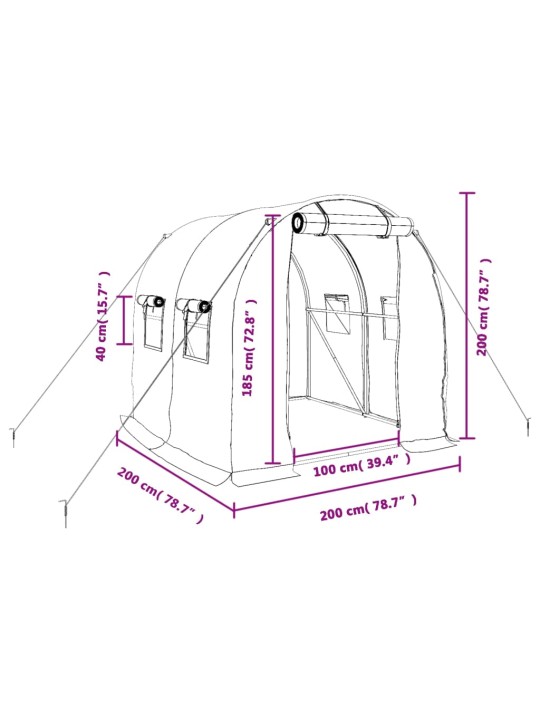 Kasvihuone teräsrungolla valkoinen 4 m² 2x2x2 m