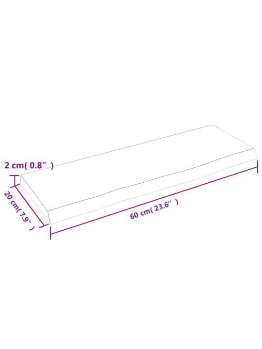 Seinähylly 60x20x2 cm käsittelemätön täysi tammi