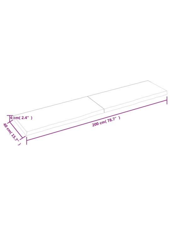 Seinähylly 200x40x6 cm käsittelemätön täysi tammi