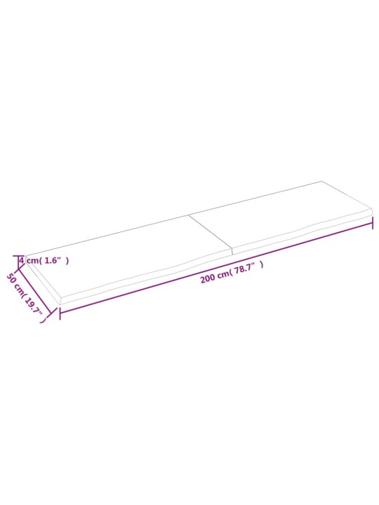 Seinähylly 200x50x(2-4) cm käsittelemätön täysi tammi