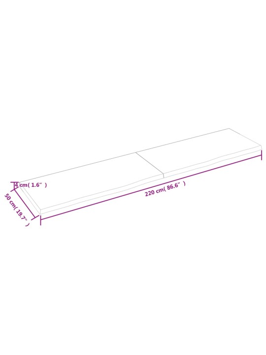 Seinähylly 220x50x(2-4) cm käsittelemätön täysi tammi