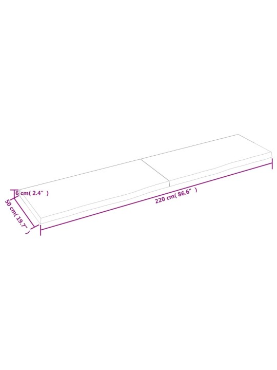 Seinähylly 220x50x(2-6) cm käsittelemätön täysi tammi