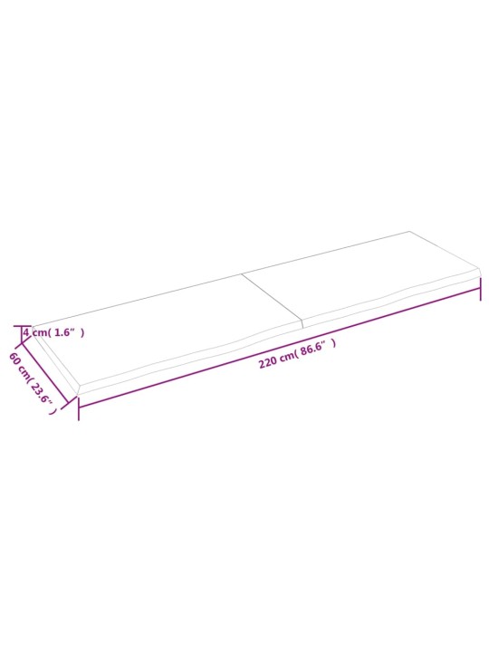 Seinähylly 220x60x(2-4) cm käsittelemätön täysi tammi