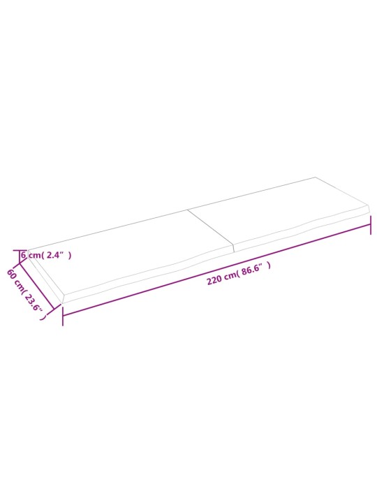 Seinähylly 220x60x(2-6) cm käsittelemätön täysi tammi