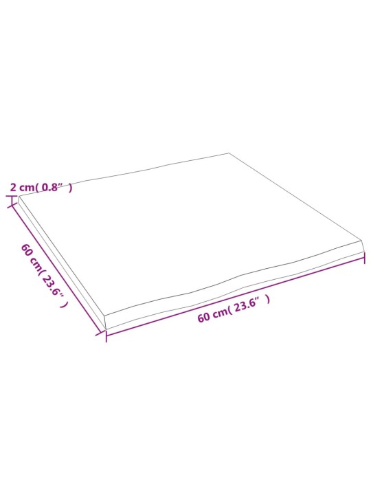 Pöytälevy 60x60x2 cm käsittelemätön täystammi elävä reuna