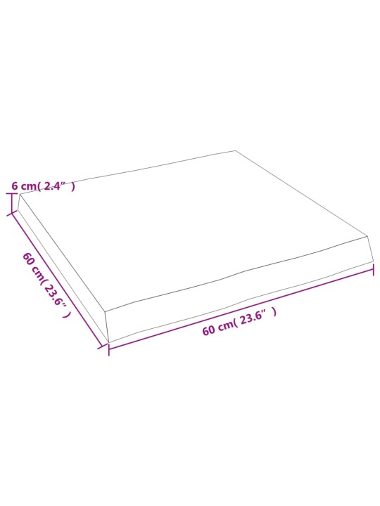 Pöytälevy 60x60x6 cm käsittelemätön täystammi elävä reuna